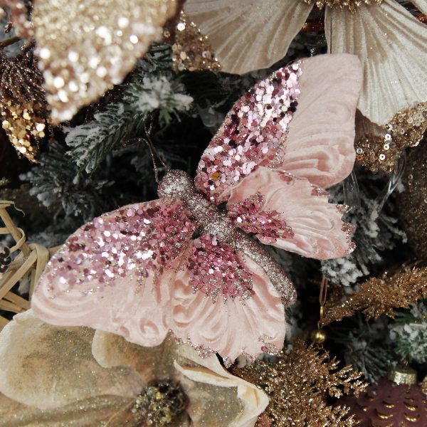 Boho Glam Christmas Pink Butterfuly Clip with Sequins