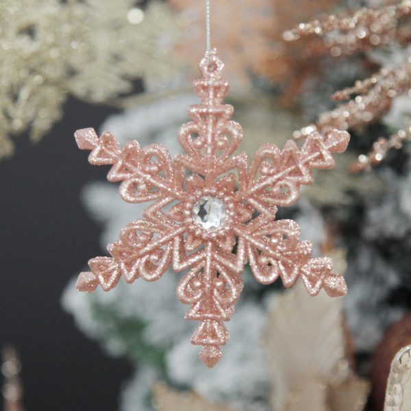 Boho Glam Christmas Pink Glitter Snowflake Diamonte Tree Decoration