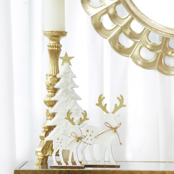 Boho Glam Christmas White Fur Tree with Gold Star