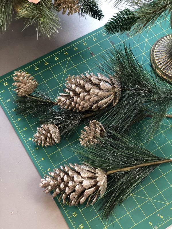 Boho Glam Chirstmas Floral Urns - 9E Texture with some glittery pinecones