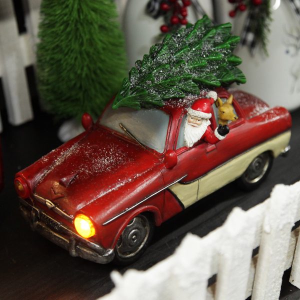 Farm Fresh Christmas Lightup Santa in Car with Christmas Tree on Roof Ornament