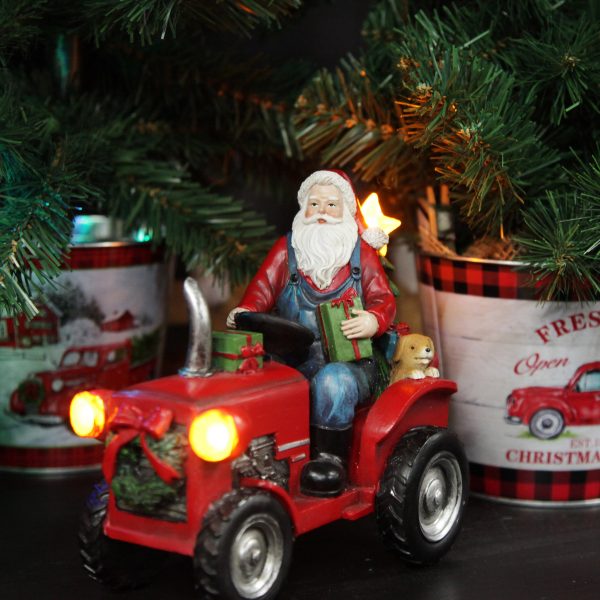 Farm Fresh Christmas Lightup Santa on Tractor Christmas Ornament