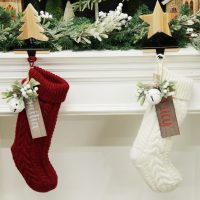 Farm Fresh Christmas Personalised Knitted Stockings Hanging in the Fireplace