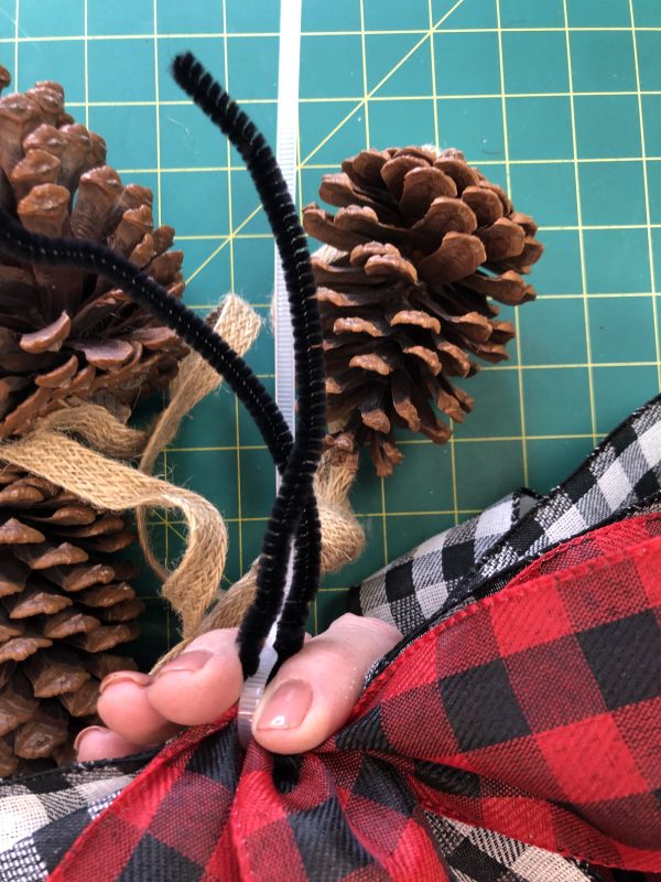 Farm Fresh Christmas Pinecone Drop Bow Pull Cable Tie add pipe cleaner just before closing