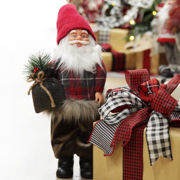 Farm Fresh Chrismtas Standing Fabric Santa in Plaid Shirt Christmas Figurine Ornament