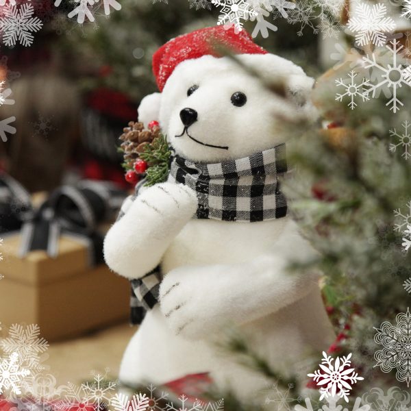 Farm Fresh Christmas White Sisal Standing Polar Bear with Santa Hat Snowflakes