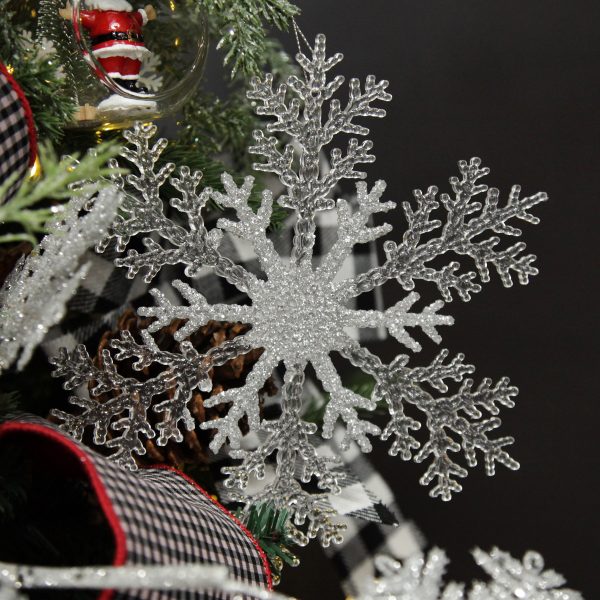 Farm fresh Christmas White and Silver Glitter Snowflake Tree Decoration