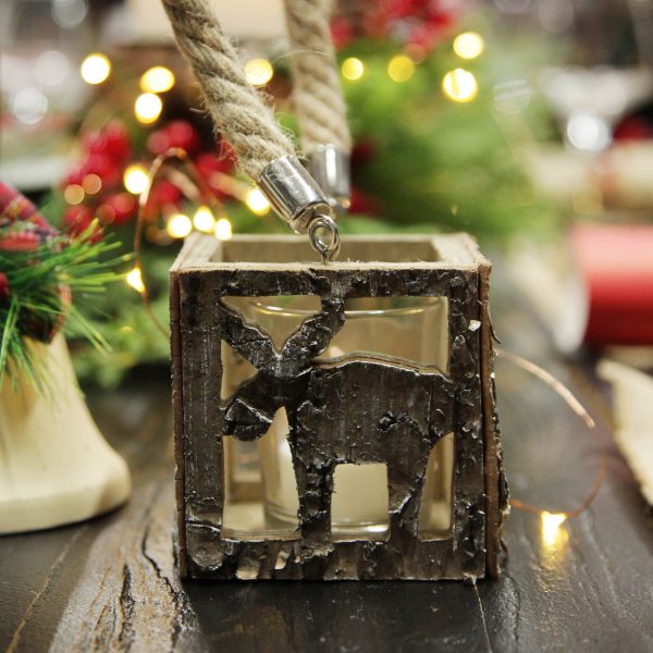 Farm Fresh Christmas Wooden Deer Votive Candle Box