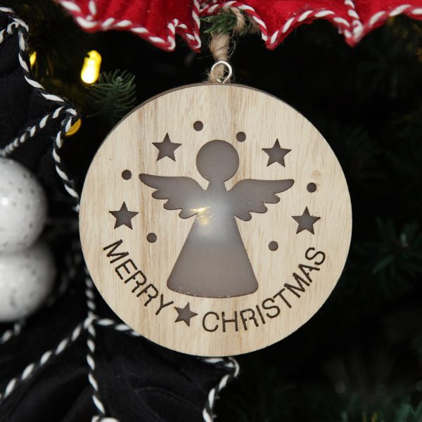 Farm Fresh Christmas Wooden Lightup Angel Cut out Tree Decoration