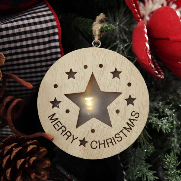 Farm Fresh Christmas Wooden Lightup Star Cut out Tree Decoration