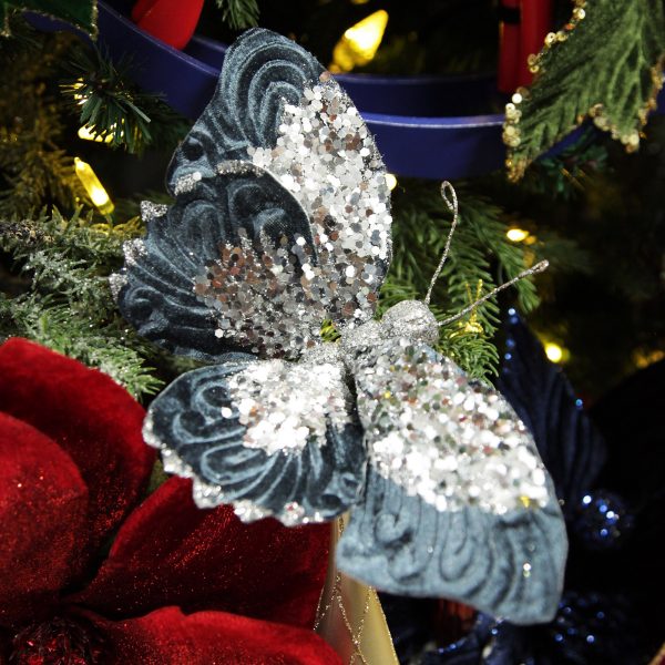 Nutcracker Christmas Blue Butterfly Clip with Silver Sequins
