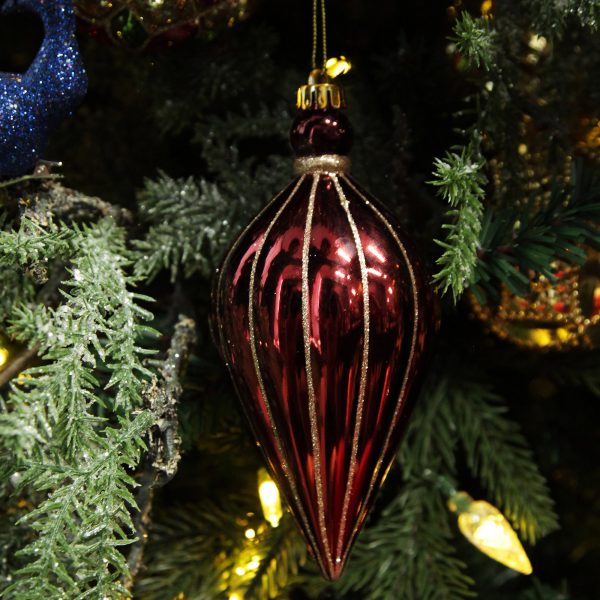 Nutcracker Christmas Decorative Burgundy Christmas Drop with Gold Glitter Highlights