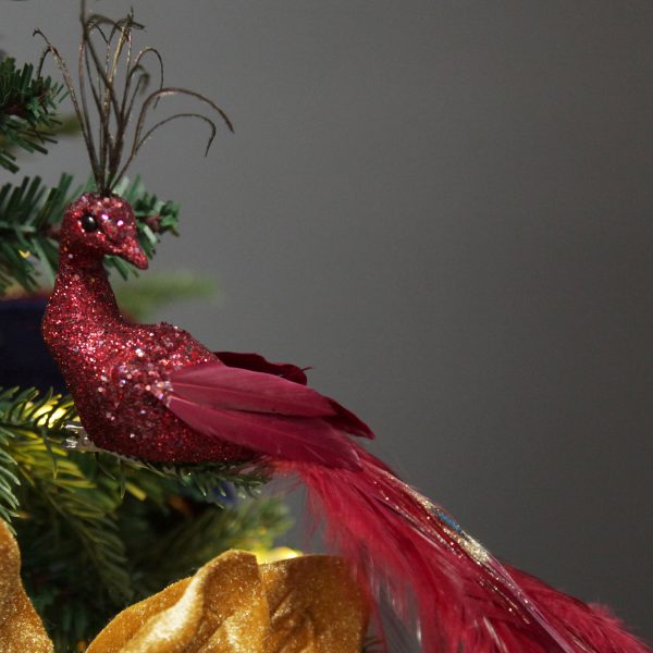Nutcracker Christmas Elegant Red Peacock Clip with Glitter