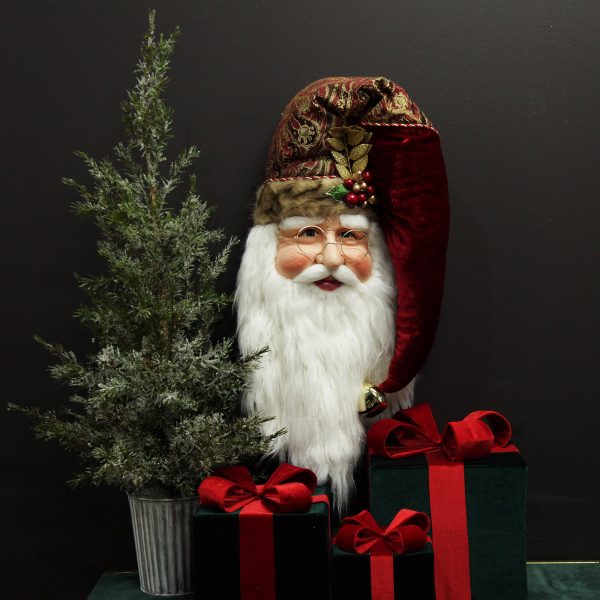 Nutcracker Christmas Large Santa Head with Burgundy Hat Christmas Wall Hanging