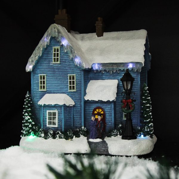 Nutcracker Christmas Lightup Musical Snowcapped Blue House Christmas Ornament