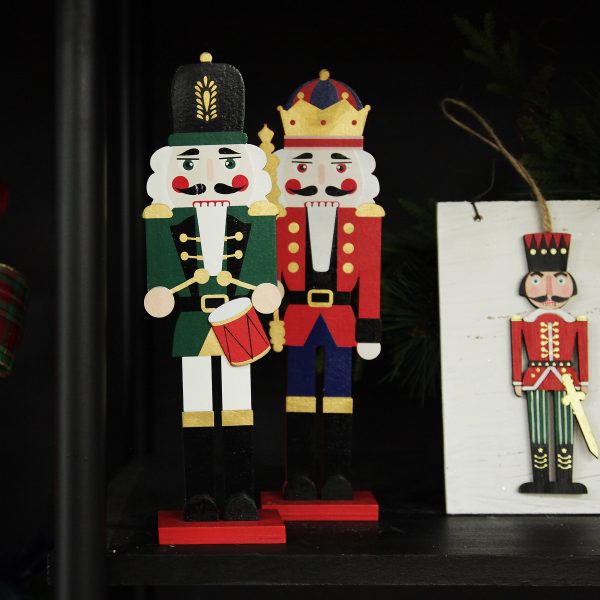 Nutcracker Christmas painted Green and Red Drummer Plywood Nutcracker Ornament