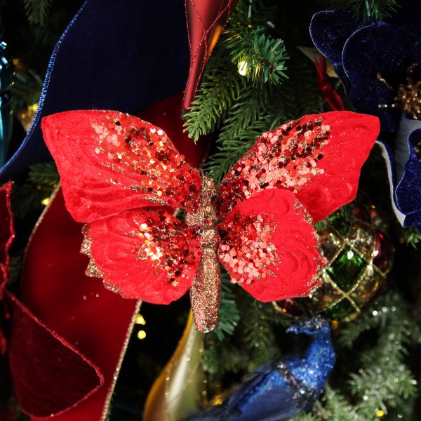 Nutcracker Christmas Red Butterfly Clip with Red Sequins
