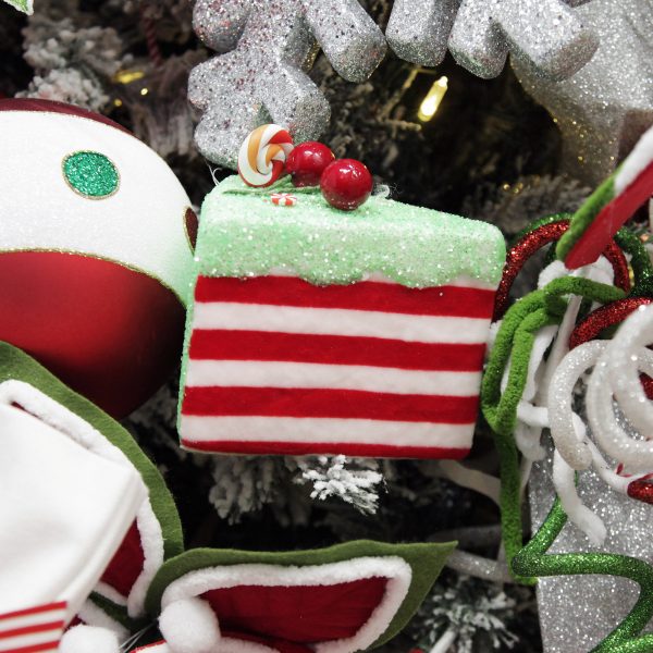 Peppermint Candy Christmas Candy Cane and Mint Velvet Cake Slice Christmas Decoration