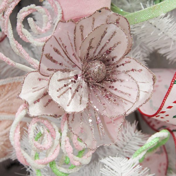 Peppermint Candy Christmas Decorated Pink Flower Clip