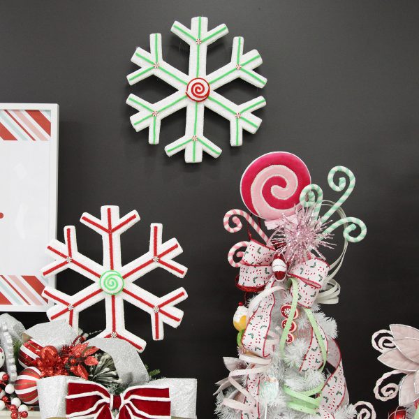 Peppermint Candy Christmas Extra Large White Snowflake with Red and Green Lolly Trim