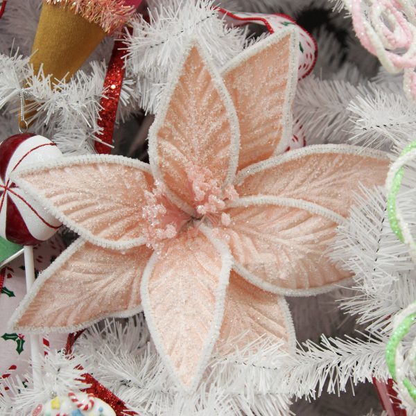 Peppermint Candy Christmas Froted Pink Flower Clip with White Edge