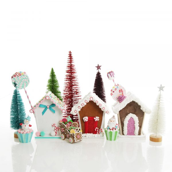 Peppermint Candy Christmas Gingerbread House Vignette All Front