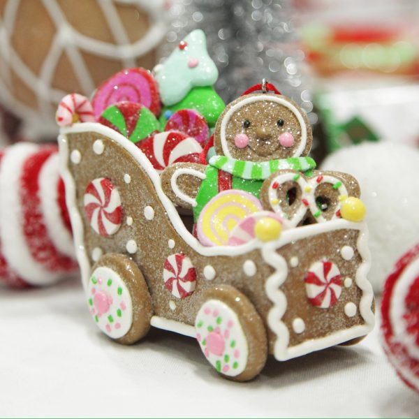 Peppermint Candy Christmas Gingerbread Man in Car Christmas Tree Decoration