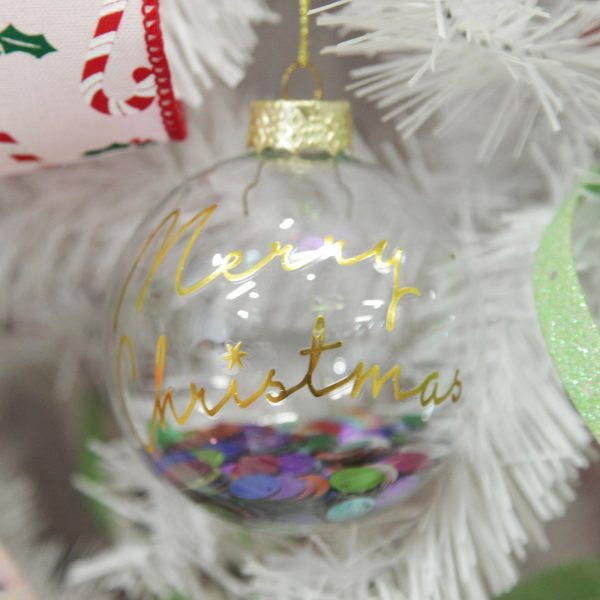 Peppermint Candy Christmas Glass Baubles with Rainbow Confetti Tree Decoration