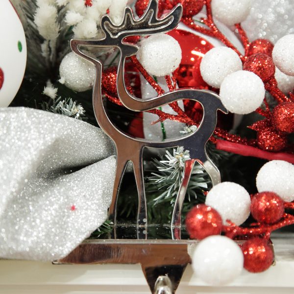 Peppermint Candy Christmas Hollow Chrome Reindeer Stocking Hanger