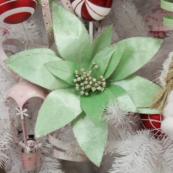 Peppermit Candy Christmas Mint Green Lily Flower Stem with Gold Glitter Trim