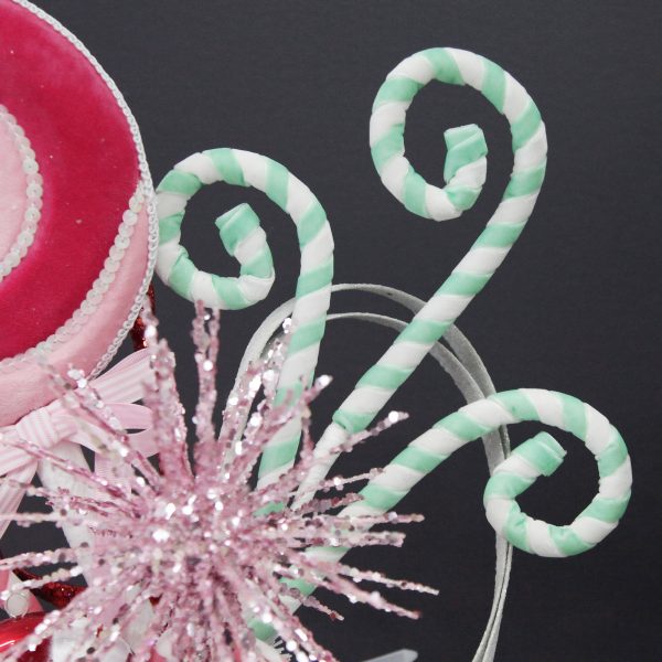 Peppermint Candy Christmas Mint and White Velvet Candy Cane Pick