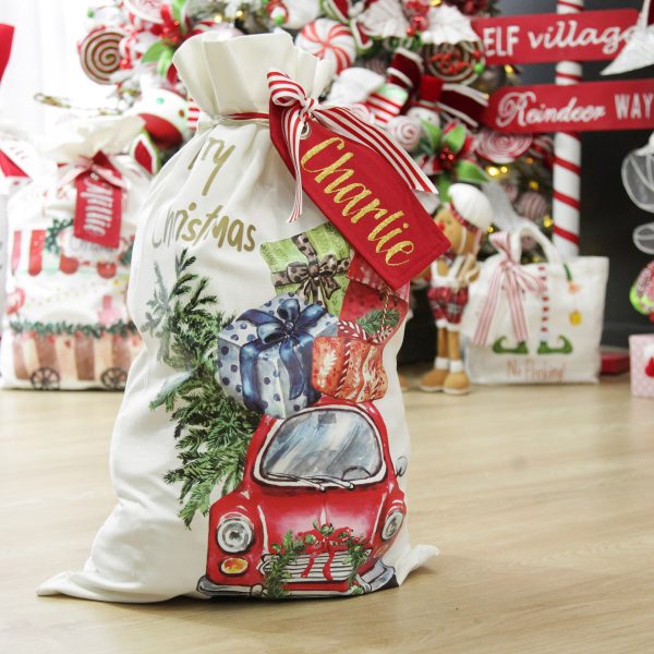 Peppermint Candy Christmas Personalised Chritmas Vintage Car Santa Sack