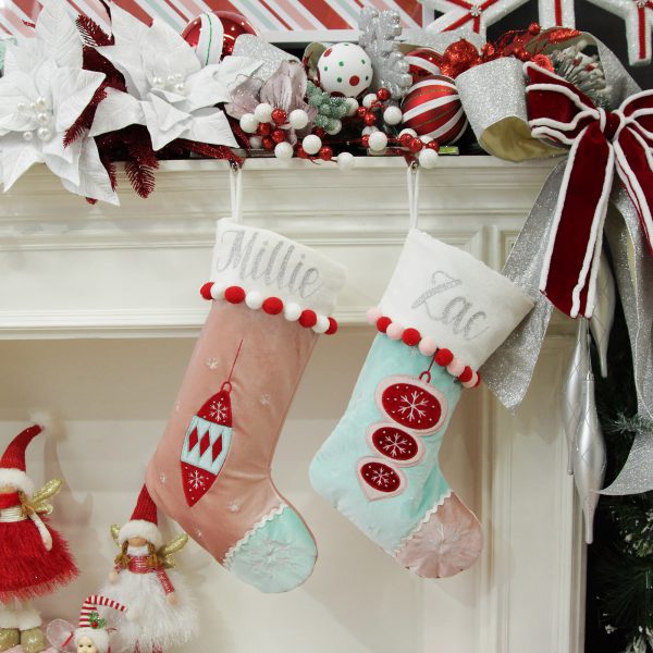 Peppermint Candy Christmas personalised Peppermint Finial and Bauble Stockings
