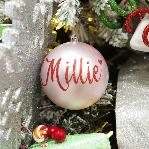 Peppermint Candy Christmas Personalised Pink Shatterproof Christmas Bauble