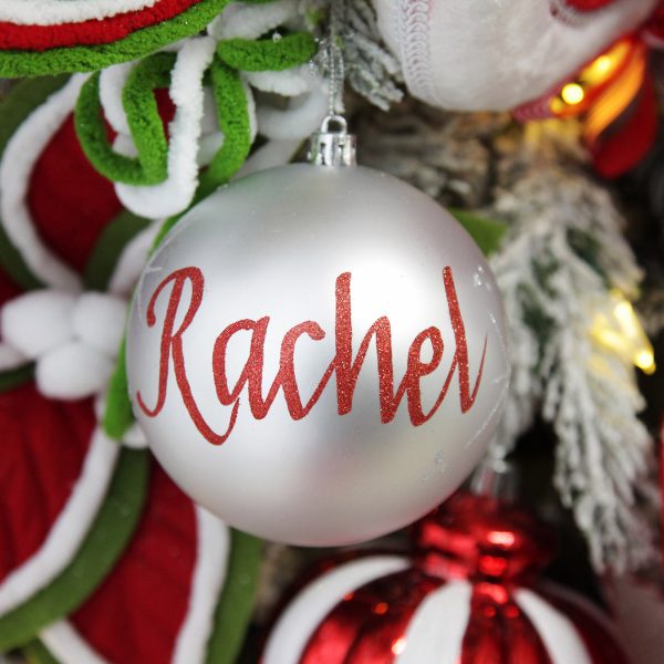 Peppermint Candy Christmas Personalised Silver Shatterproof Christmas Bauble
