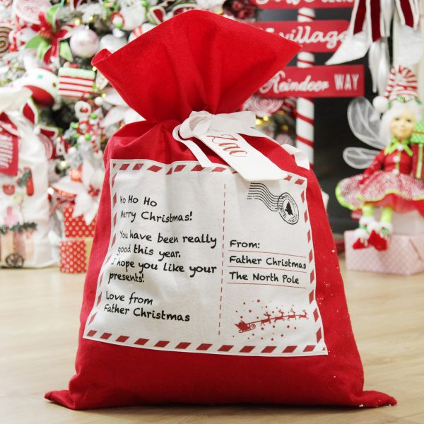 Peppermint Candy Christmas Personalised White Letter to Santa Red Jumbo Sack