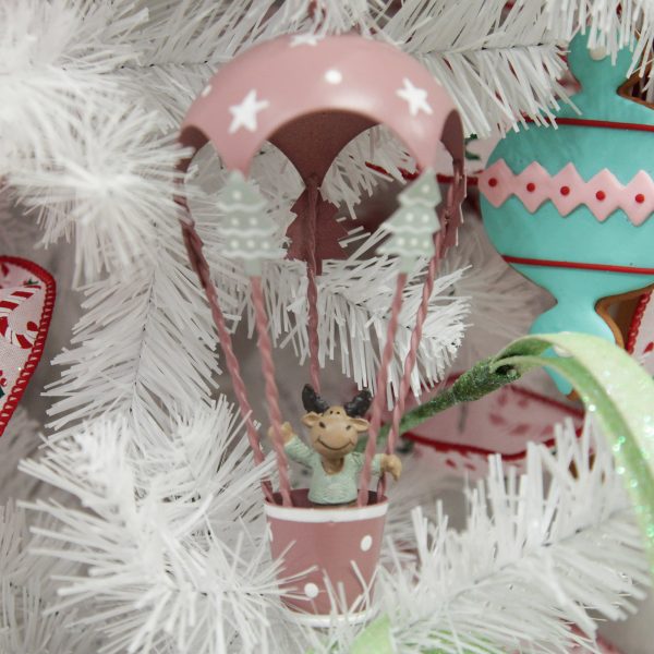 Peppermint Candy Christmas Pink Parachute with Reindeer Hanging Tree Decoration