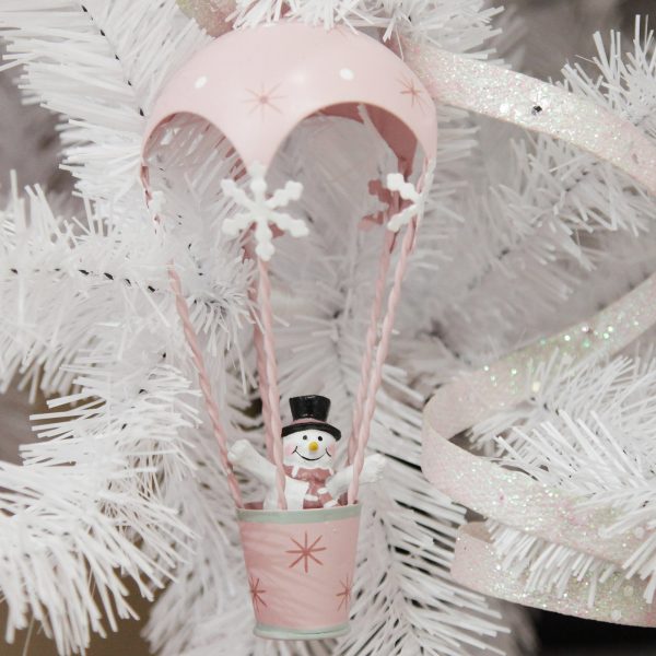Peppermint Candy Christmas Pink Parachute with Snowman Hanging Tree Decoration