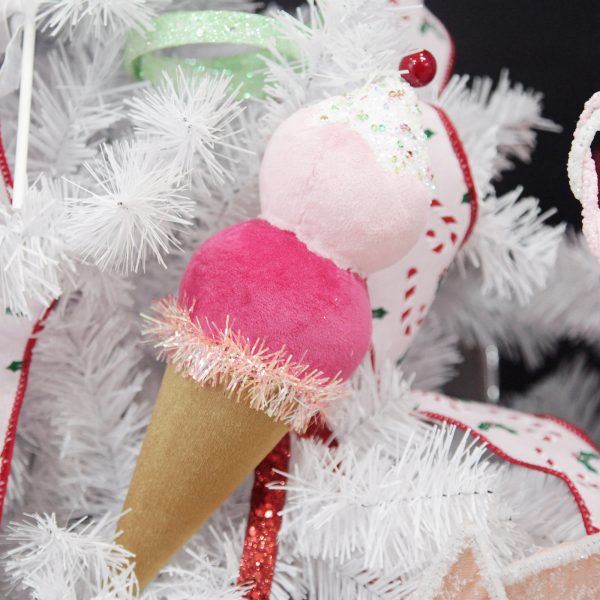 Peppermint Candy Christmas Pink Velvet Ice Cream Cone Tree Decoration