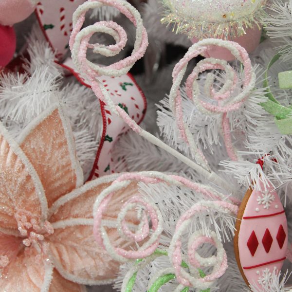 Peppermint Candy Christmas Pink and White Chenille Stick Candy Cane Christmas Pick