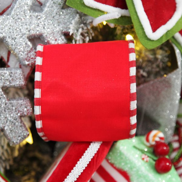 Peppermint Candy Christmas Red Christmas Ribbon Garland with Piped Striped Edge