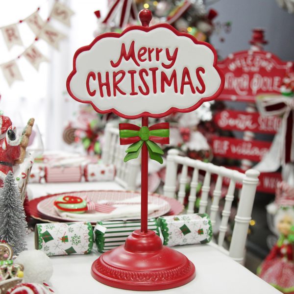 Peppermint Candy Christmas Red Merry Christmas Standing Sign Ornament