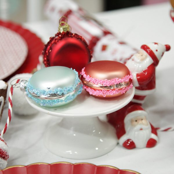 Peppermint Candy Christmas Red Pink and Blue Glass Macaron