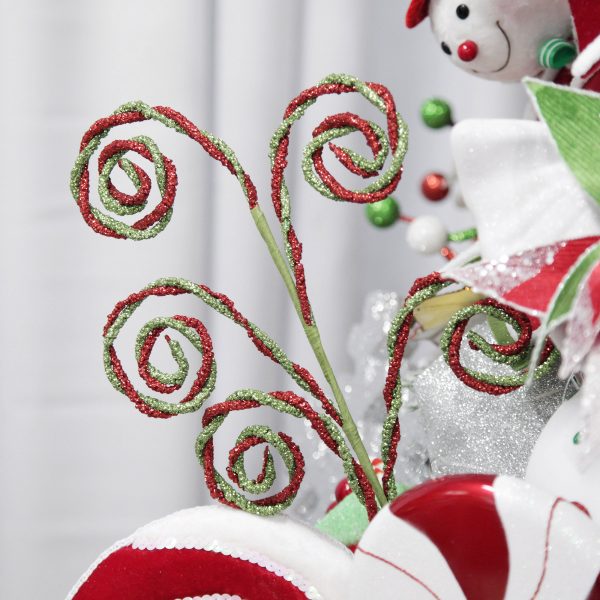 Peppermint Candy Christmas Red and Green Chenille Stick Candy Cane Christmas Pick