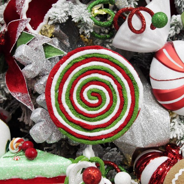 Peppermint Candy Christmas Red and Green Felt Lollipop Christmas Pick