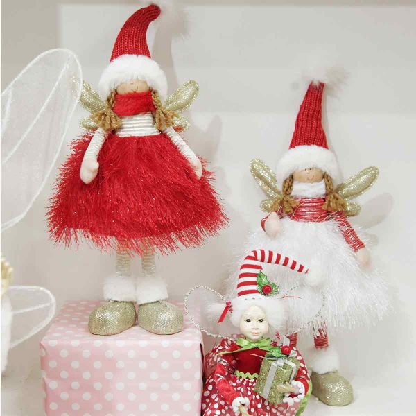 Peppermint Candy Christmas Red and White Dress Fabric Standing Angel