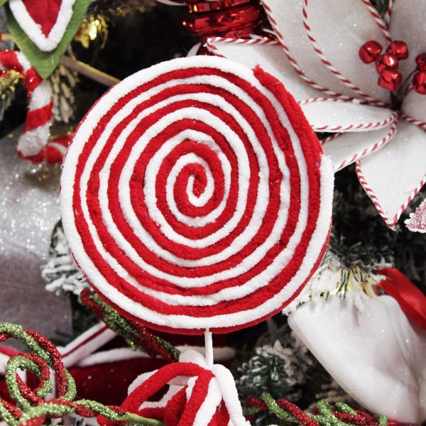 Peppermint Candy Christmas Red and White Felt Lollipop Christmas Pick