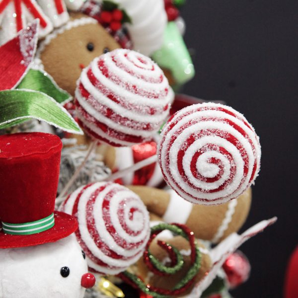 Peppermint Candy Christmas Red and White Glitter Ball Christmas Pick