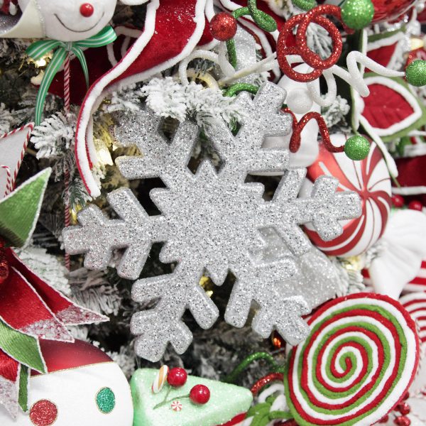 Peppermint Candy Christmas Silver Glitter Hanging Snowflake