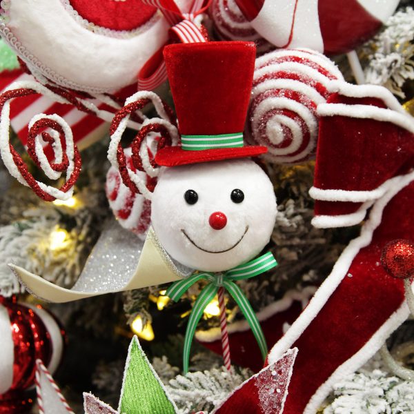 Peppermint Candy Christmas Snowman Tree Pick